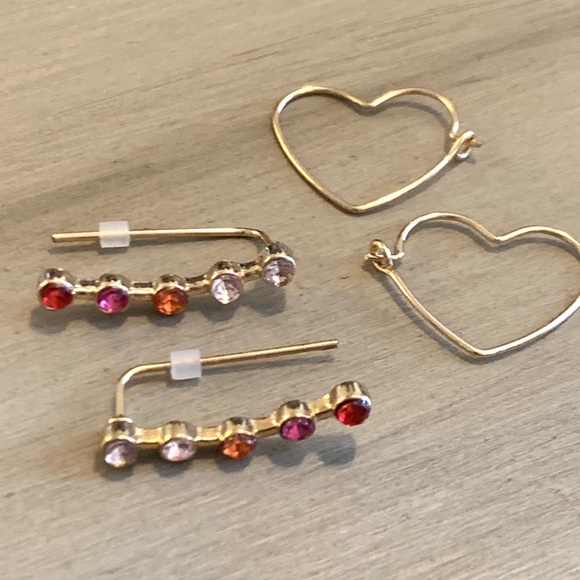 Climber/linear earrings and heart hoops, NEW - Picture 3 of 4